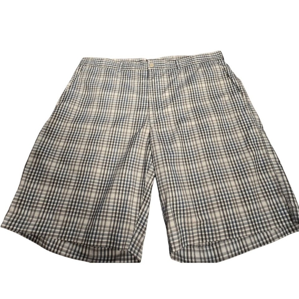 PGA Tour Mens Blue White Plaid Golf Shorts Size 40 Flat Front Polyester  794